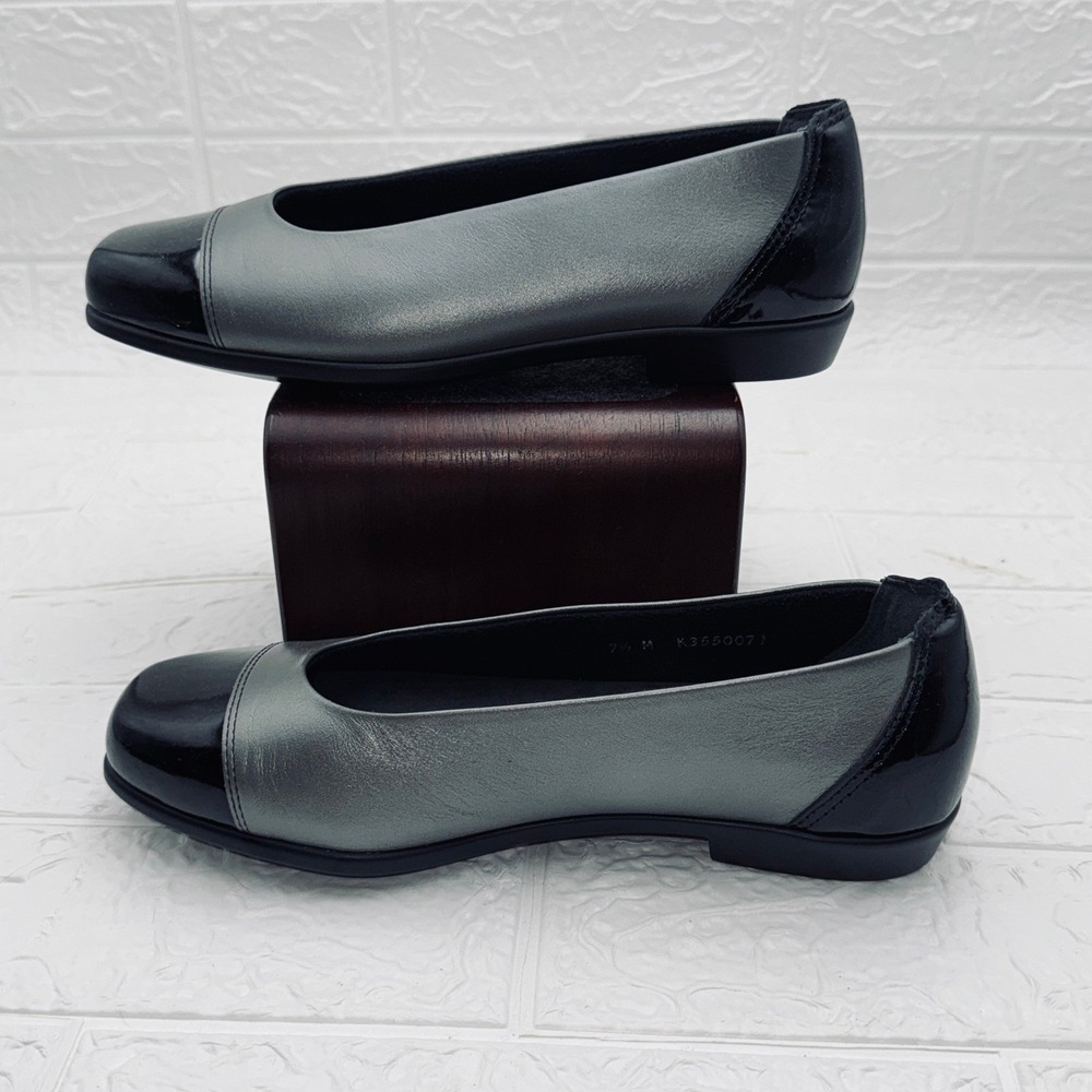 SAS Tripad Comfort Flats Women 7.5 M Grey Black Excellent Patent Cap Toe Leather
